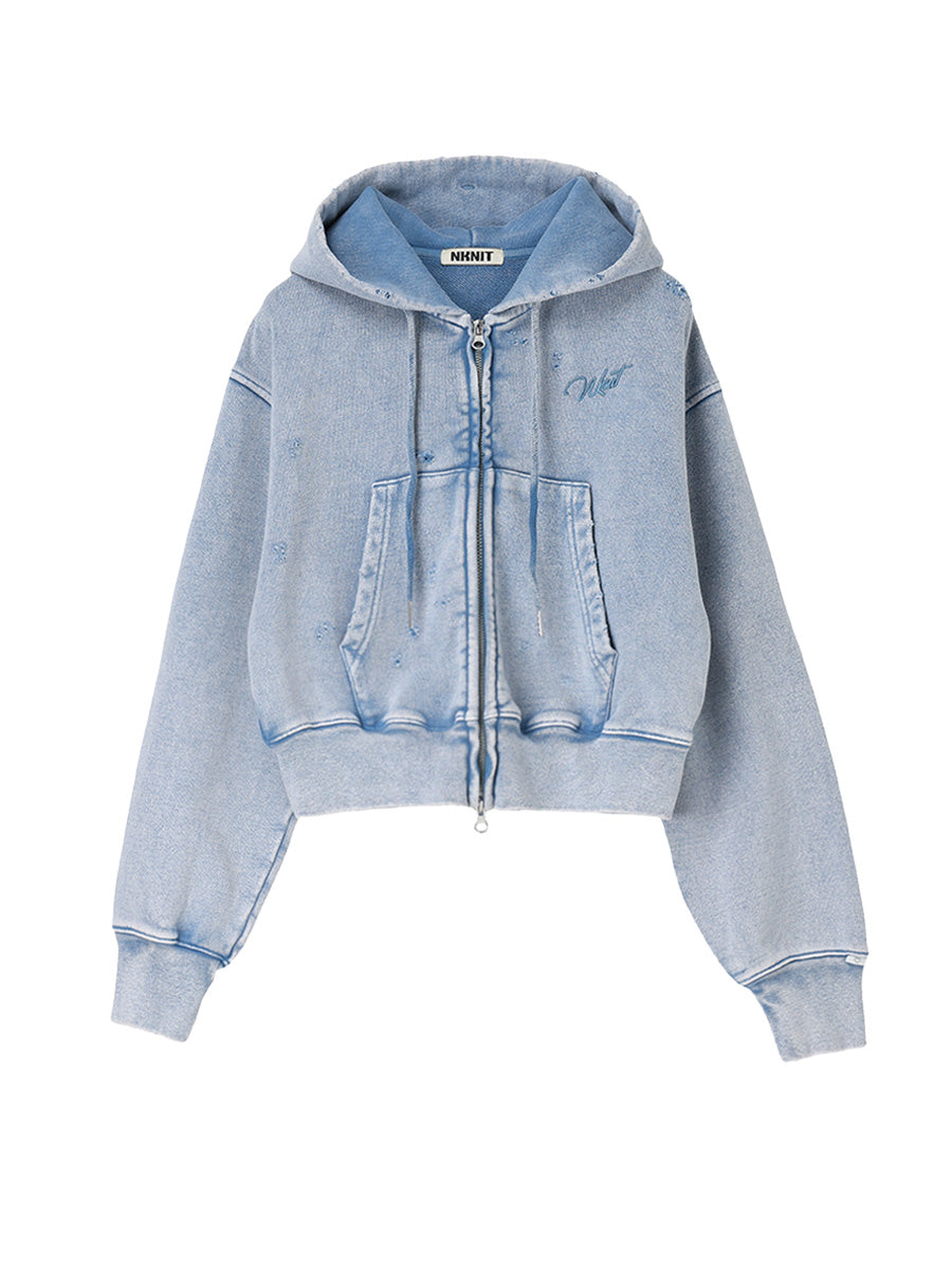 embroidery logo used finish zip hoodie【mini】 – NKNIT