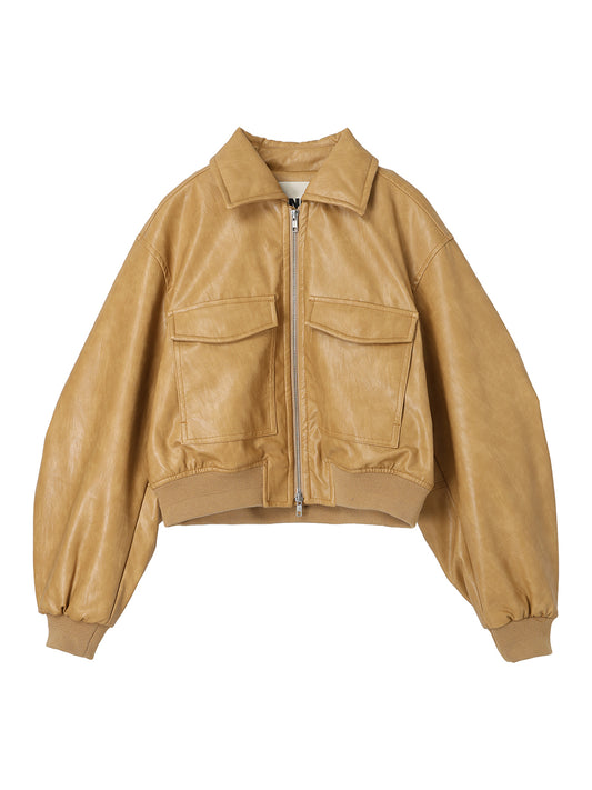 synthetic leather padded short jacket