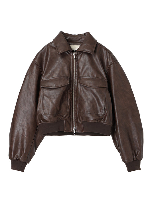 synthetic leather padded short jacket