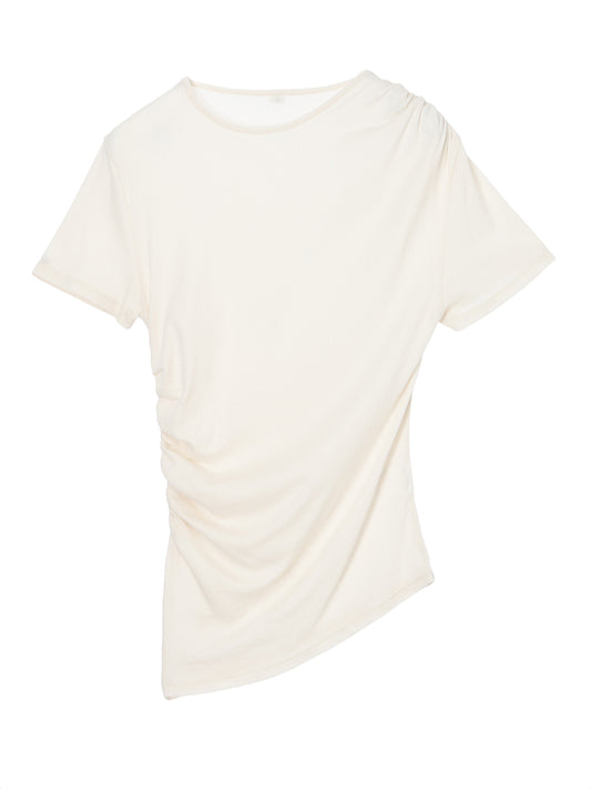 cotton/cashmere asymmetry gatherT-shirt