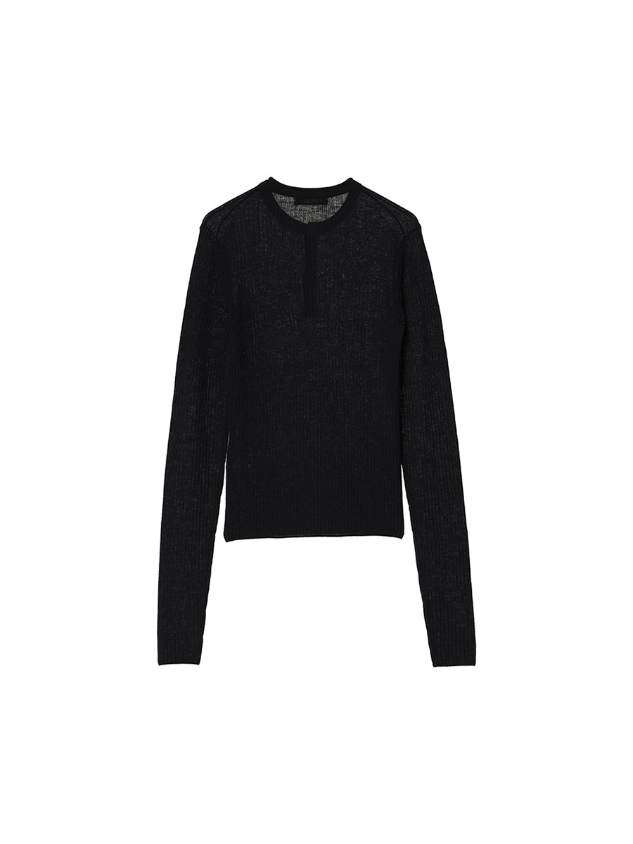 sheer rib henley KNIT
