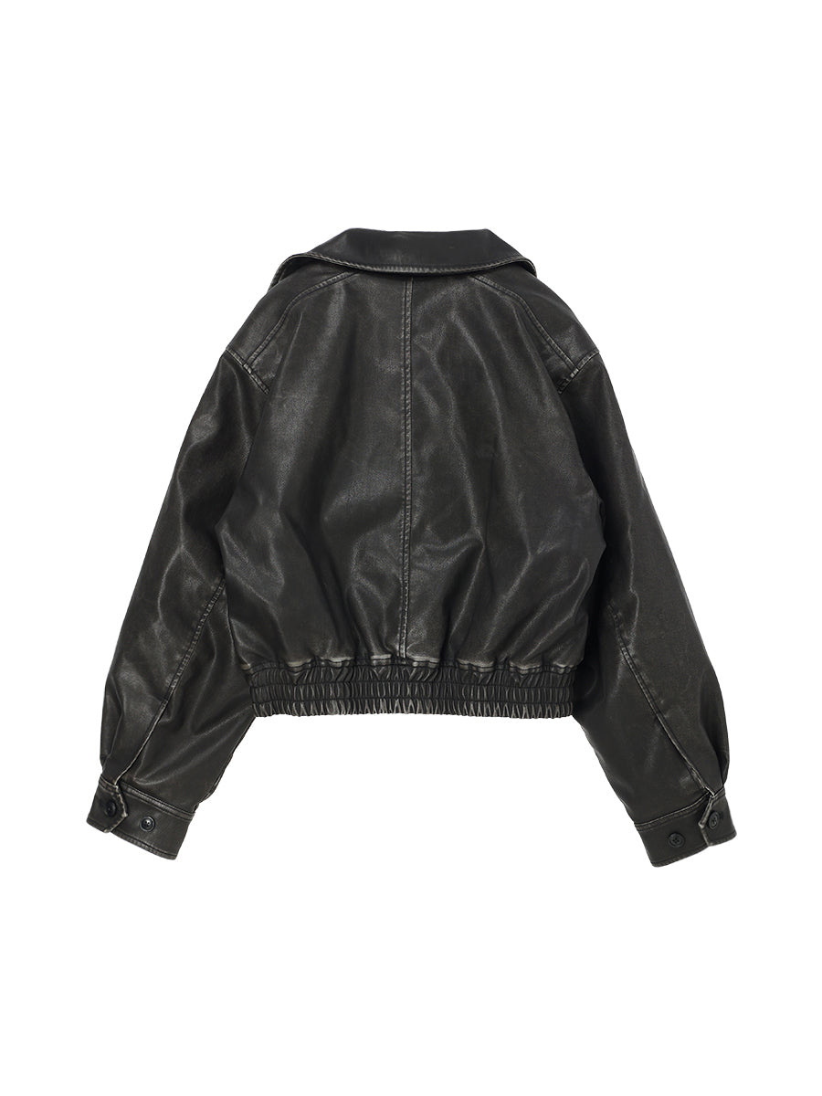 washed faux leather padded blouson