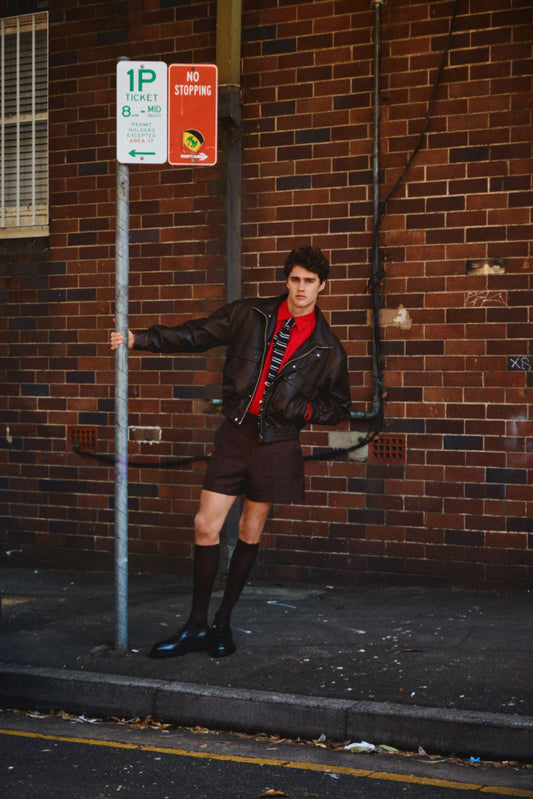washed faux leather padded blouson