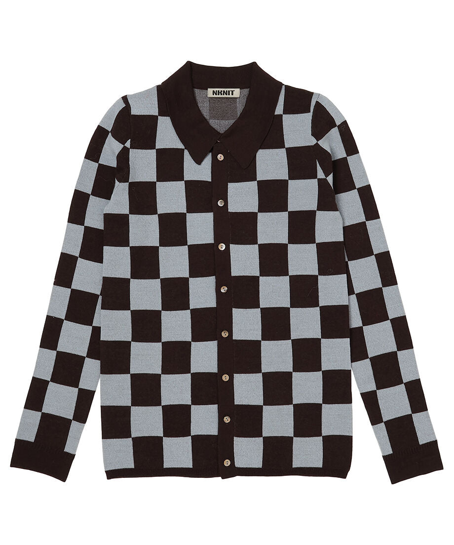 checker pattern shoulder pad KNIT shirt_3