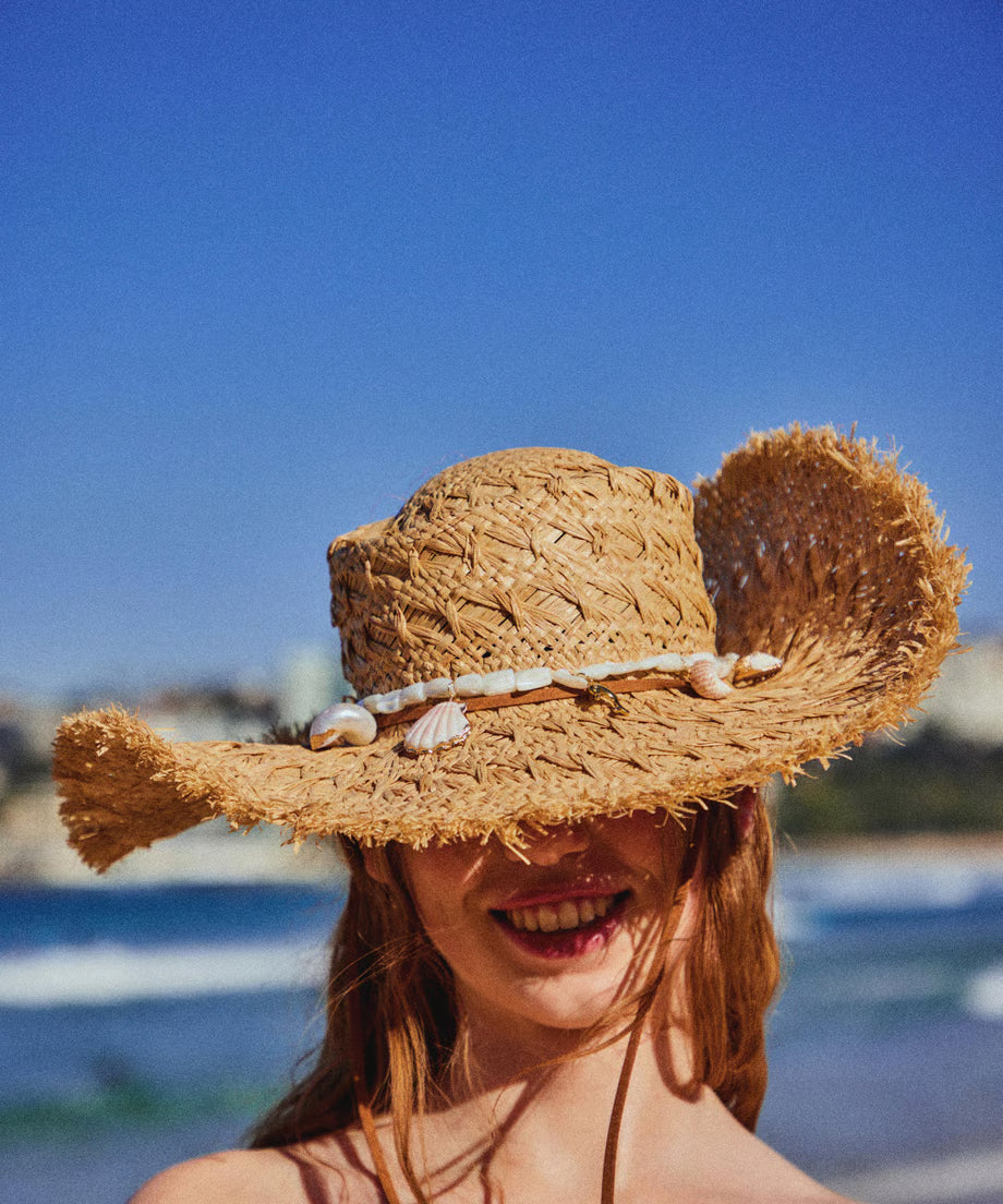 shell charm raffia hat