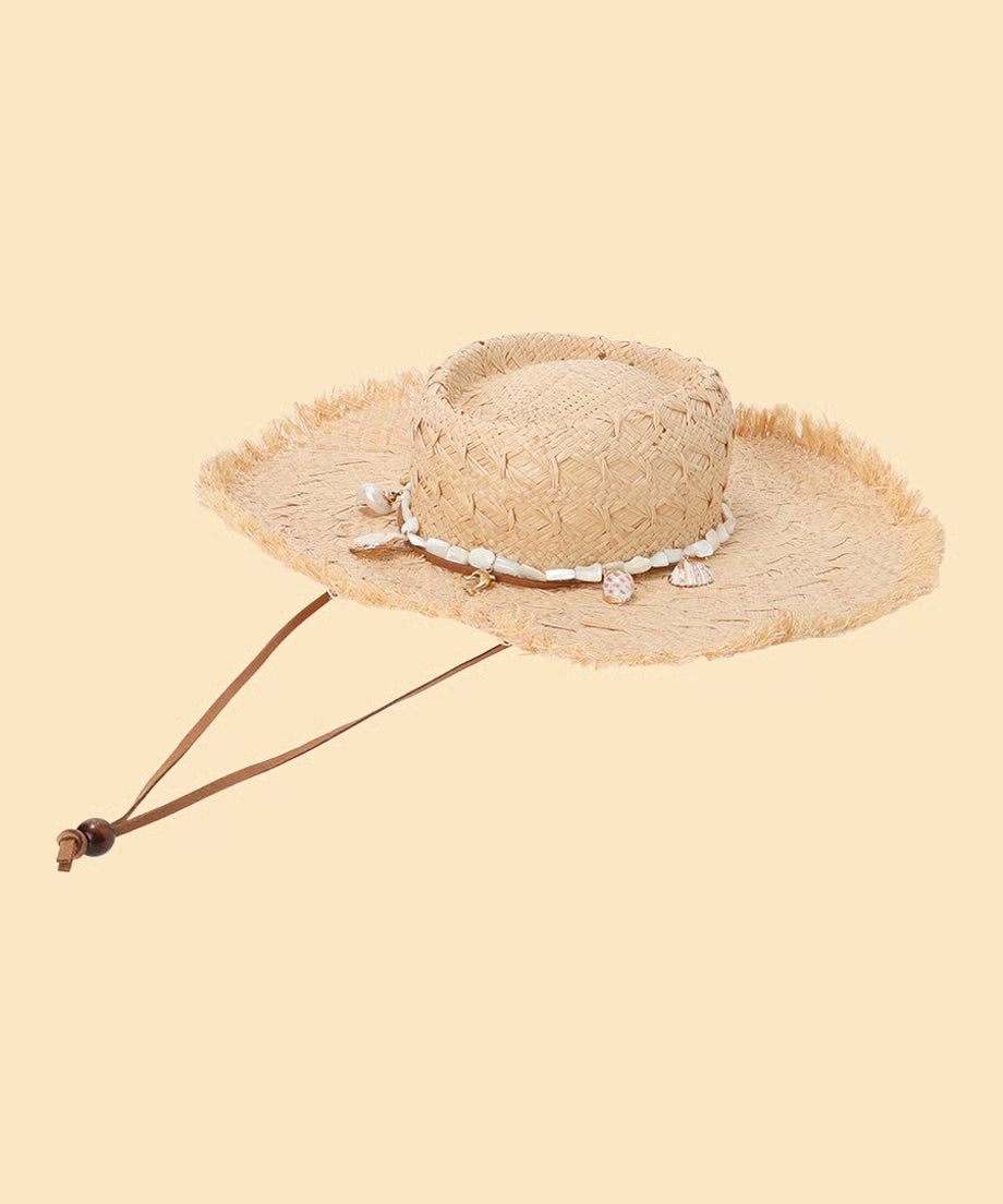 shell charm raffia hat
