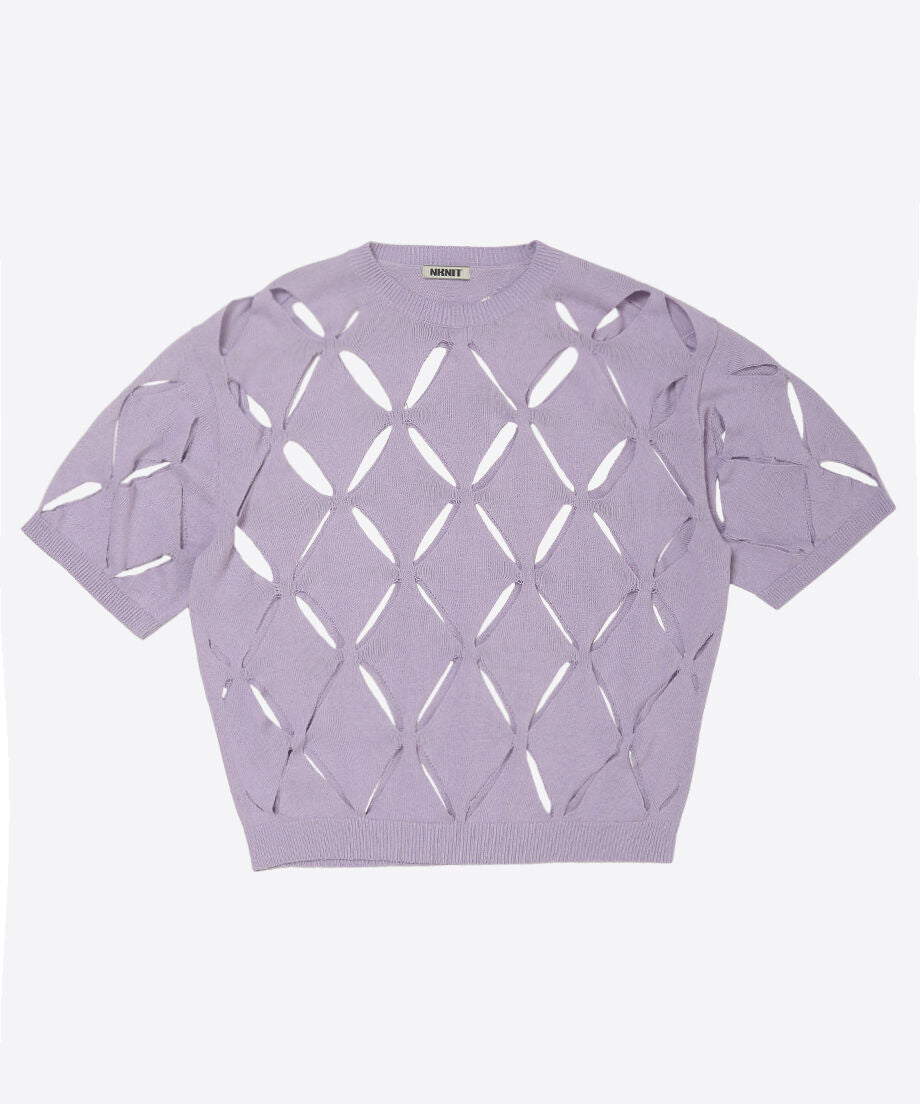 pattern slit knit T-shirt_4
