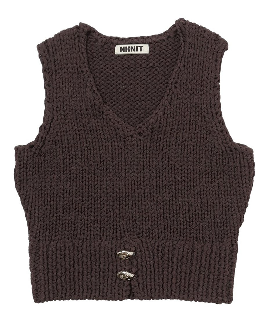 cord yarn V-neck KNIT vest_4