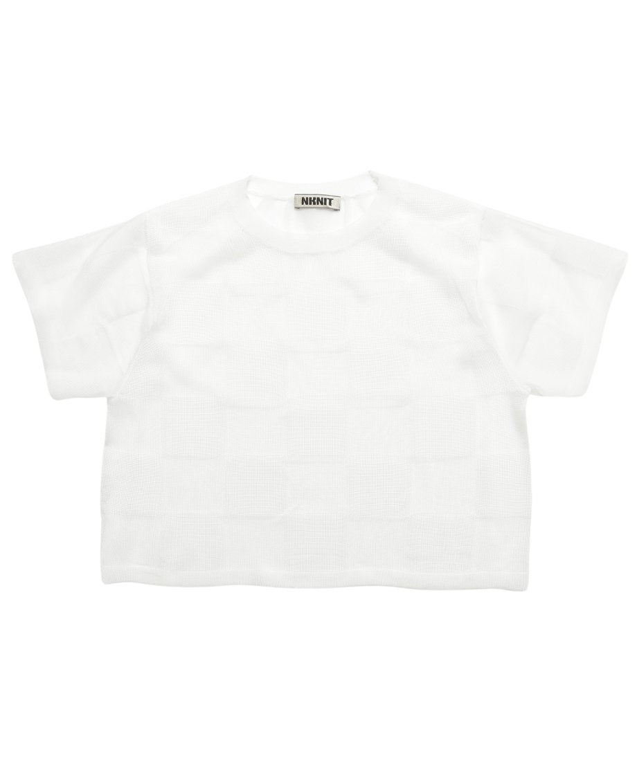 sheer checker pattern KNIT T-shirt_2