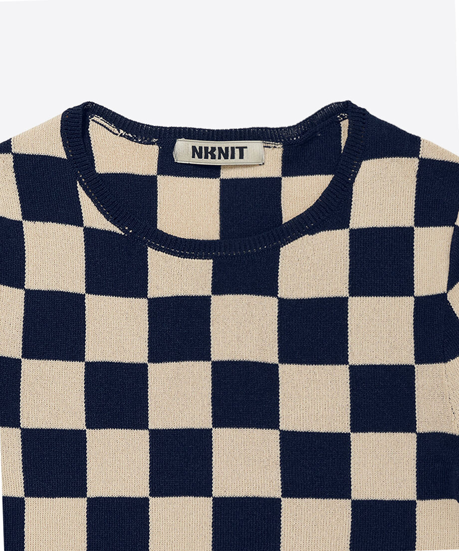 paper mix pattern knit T-shirt mini check_6