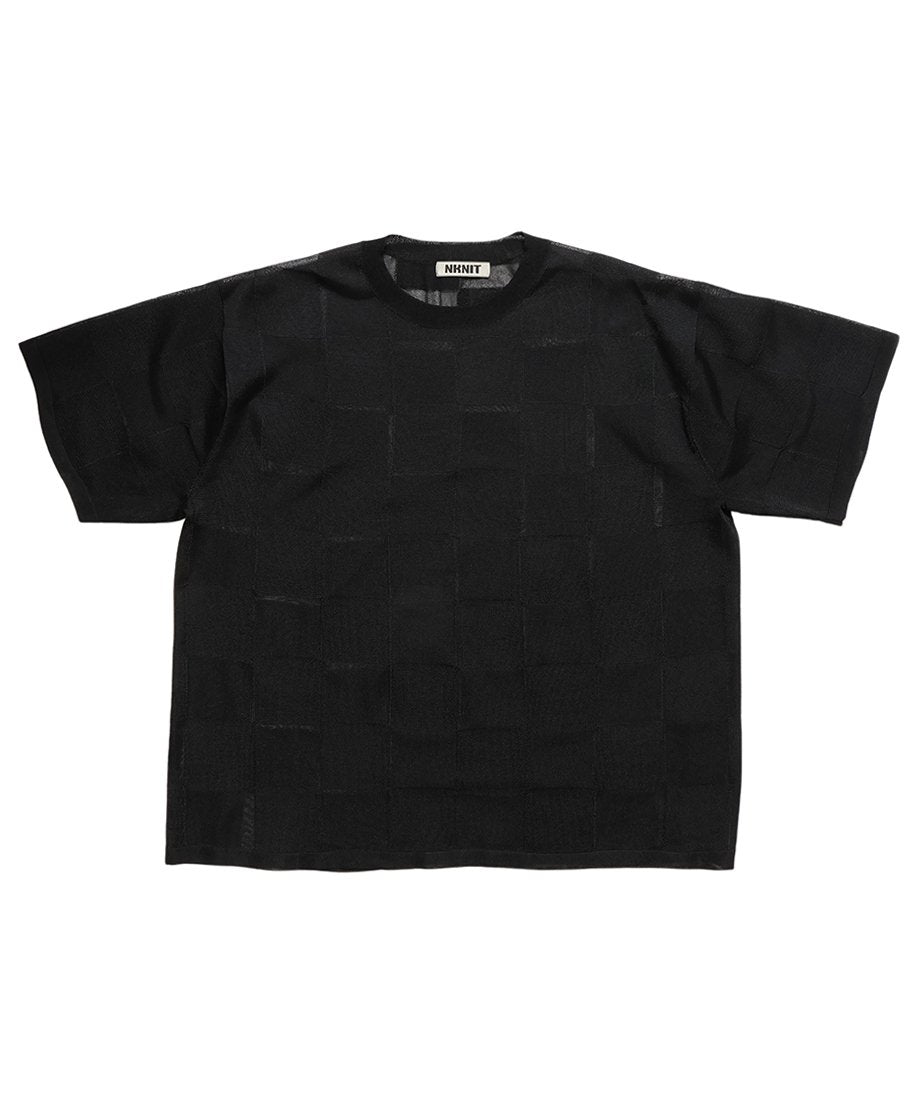sheer checker pattern KNIT T-shirt_5