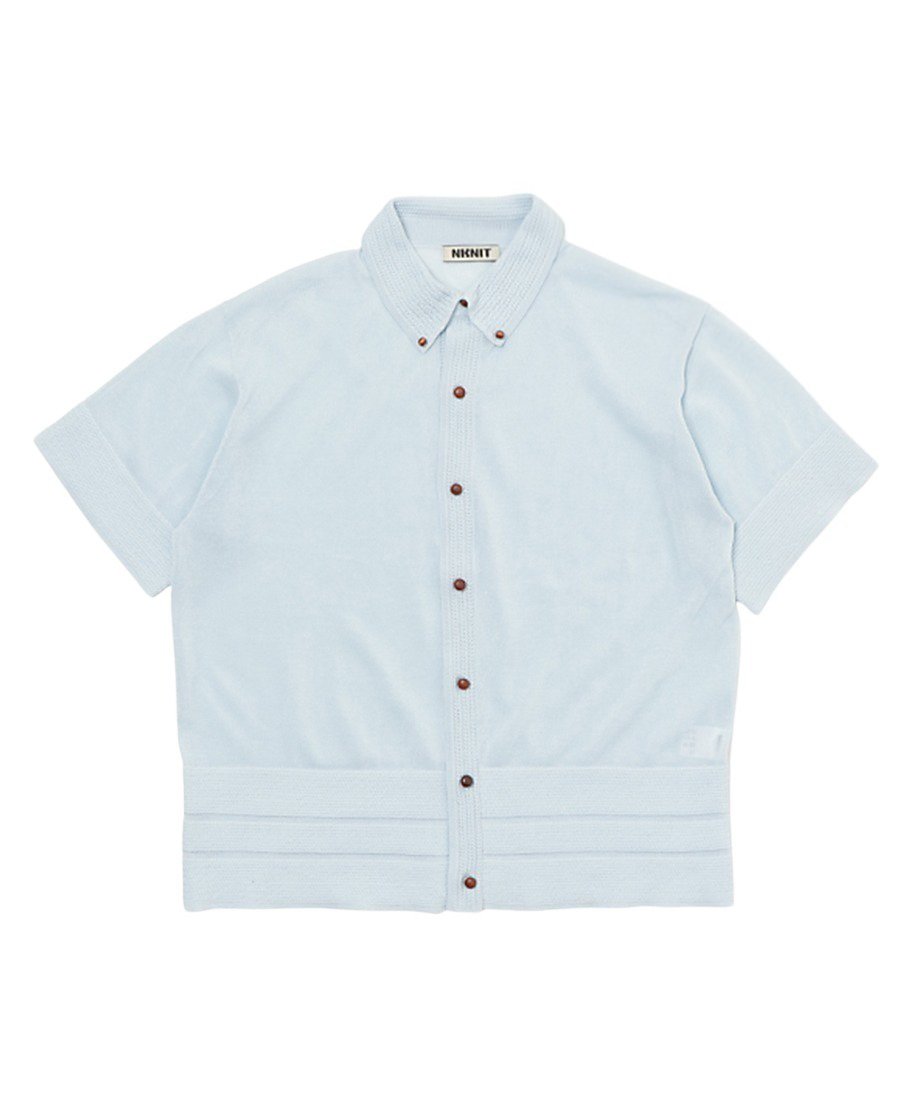 sheer wood button KNIT shirt_7