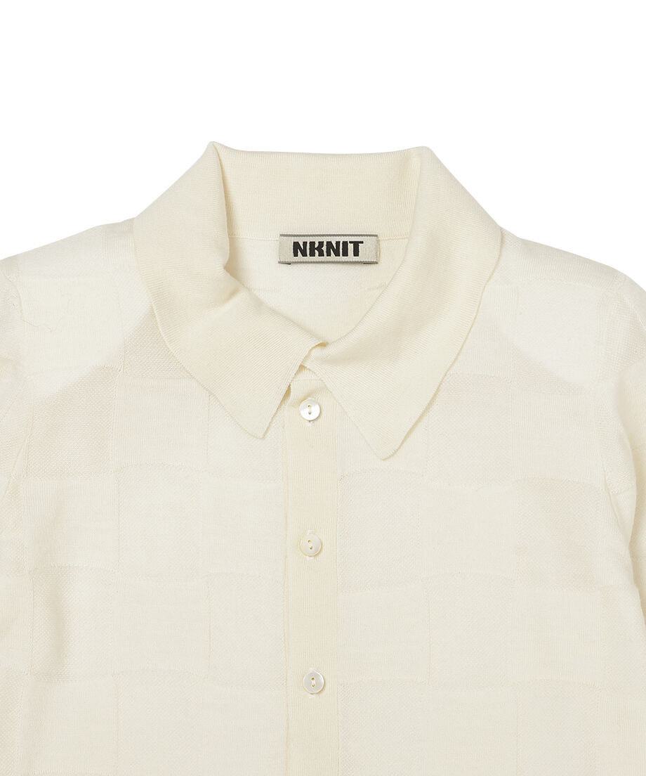 checker pattern shoulder pad KNIT shirt_16