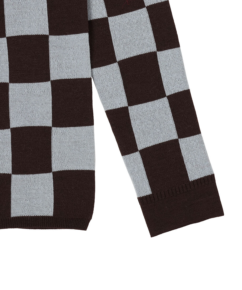 checker pattern shoulder pad KNIT shirt_11