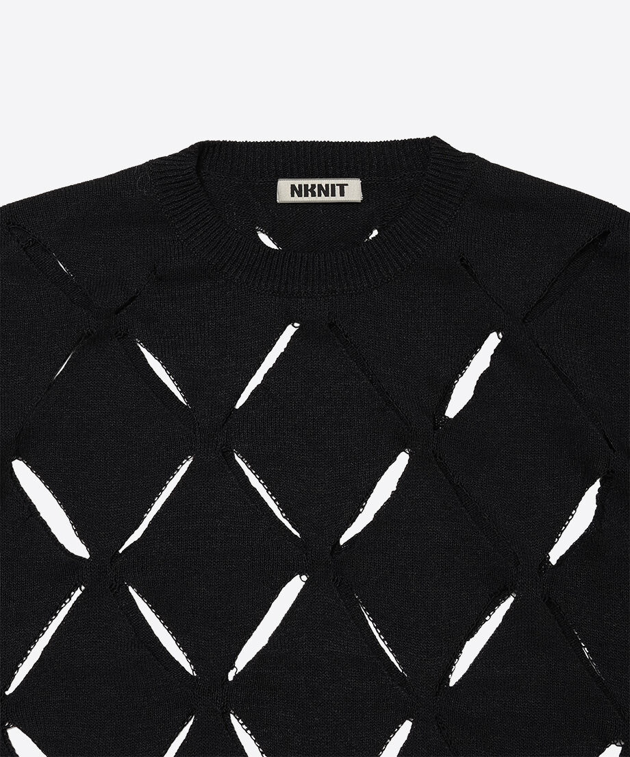 pattern slit knit T-shirt_5