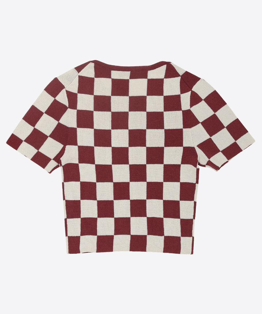 paper mix pattern knit T-shirt mini check_5