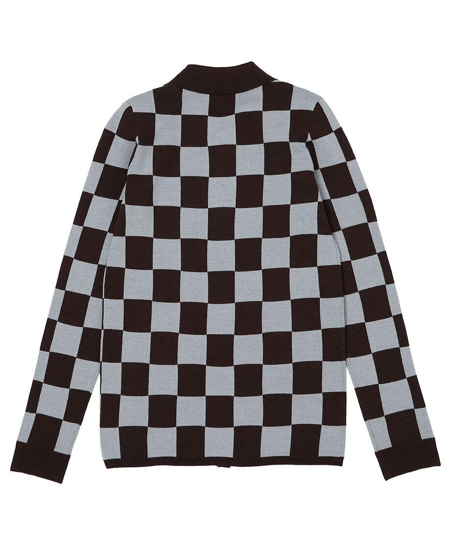 checker pattern shoulder pad KNIT shirt_12