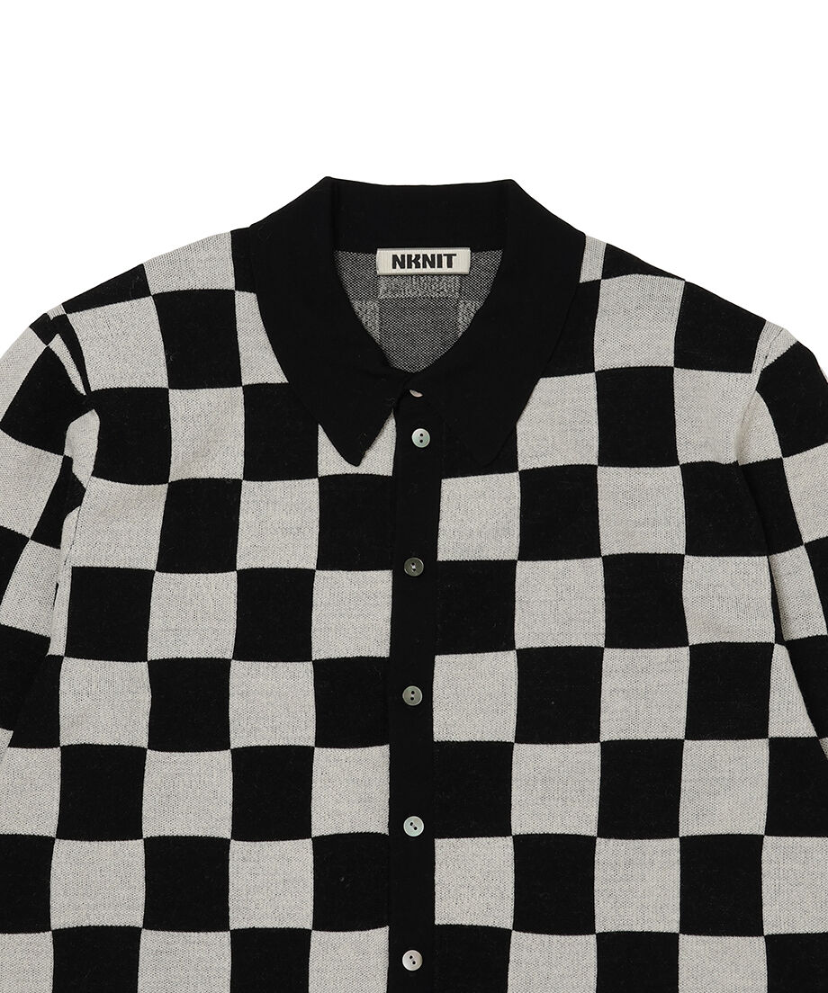 checker pattern shoulder pad KNIT shirt_6