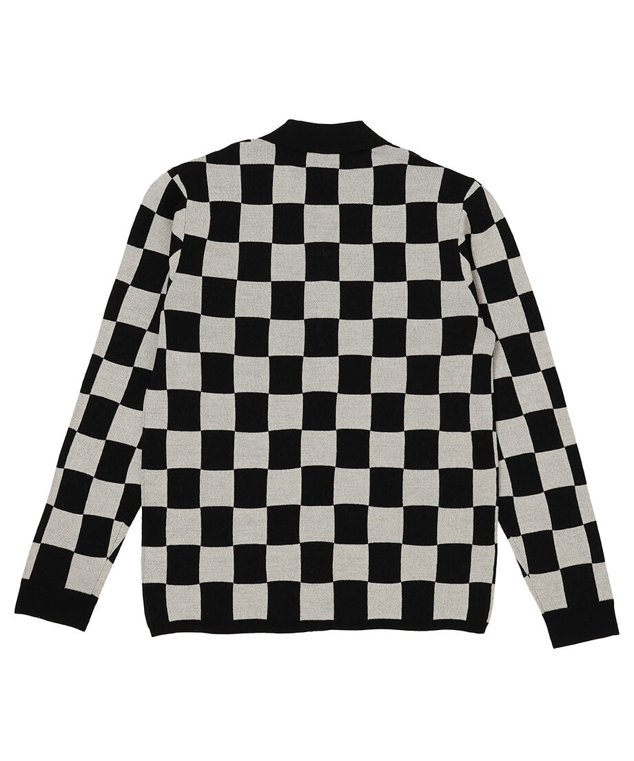 checker pattern shoulder pad KNIT shirt_8