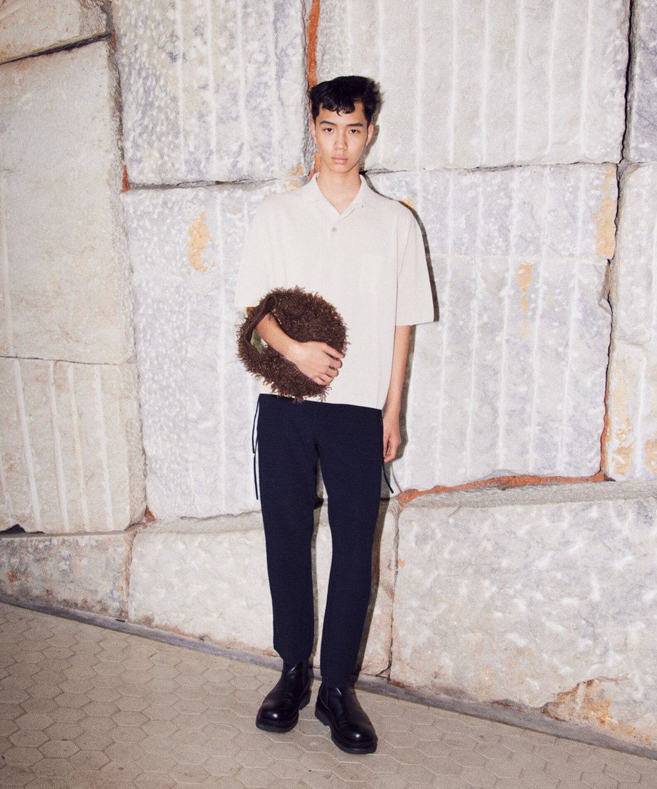paper mix side string knit pants_6