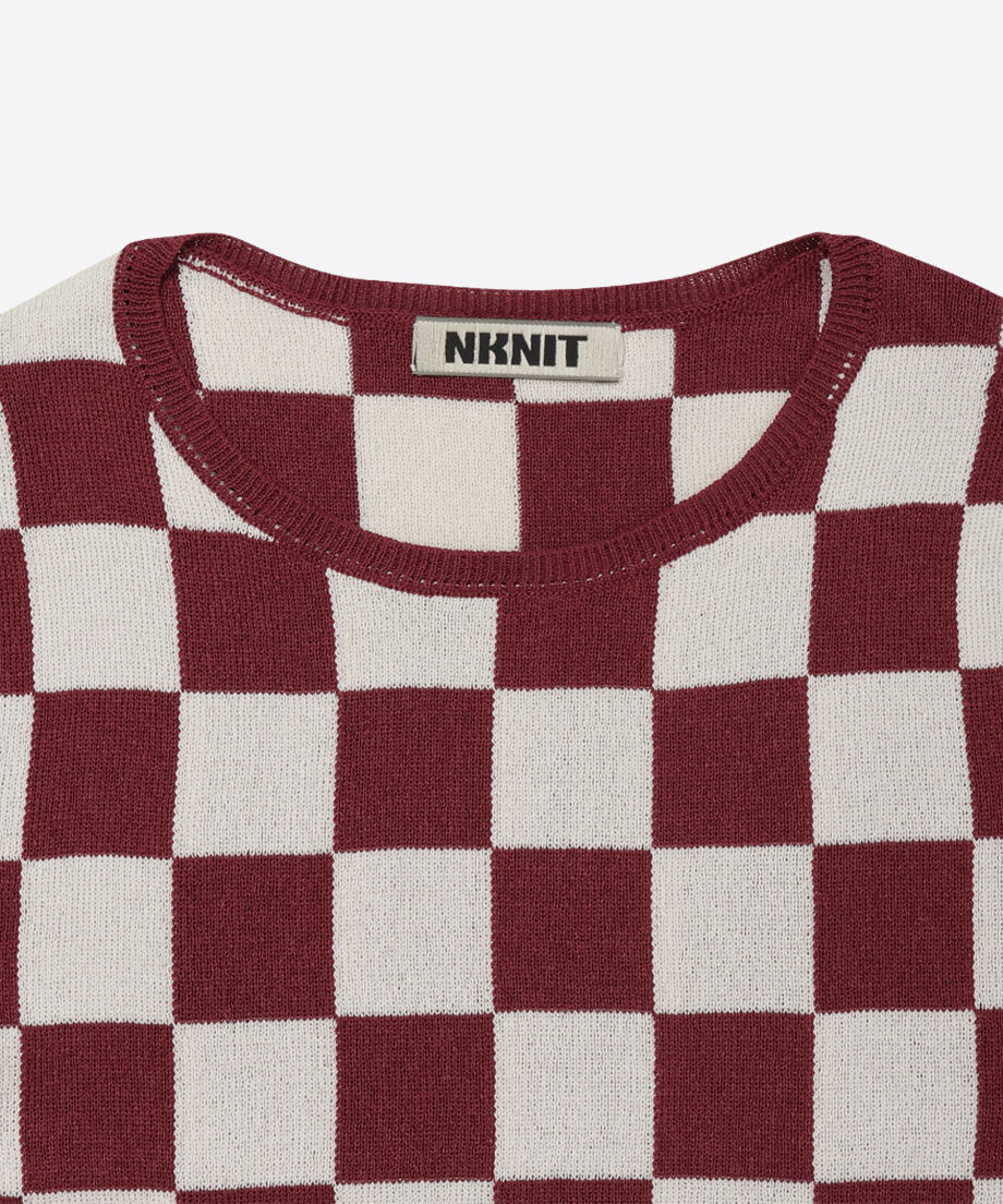 paper mix pattern knit T-shirt mini check_3