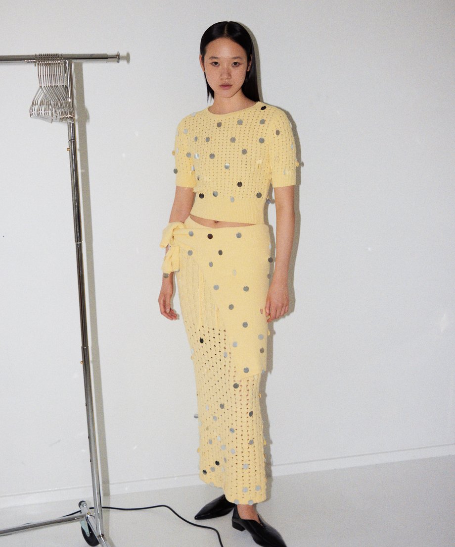 sequins bouclé KNIT long skirt_4