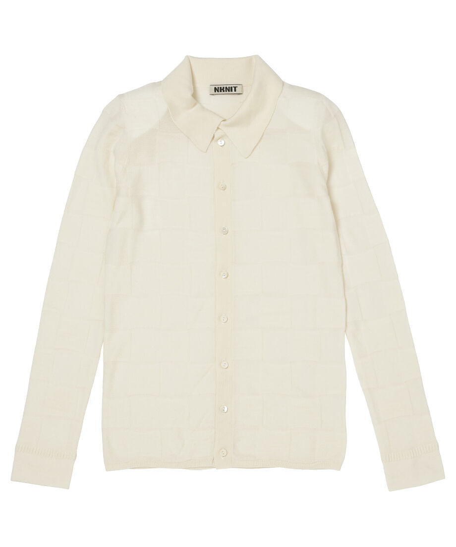 checker pattern shoulder pad KNIT shirt_5