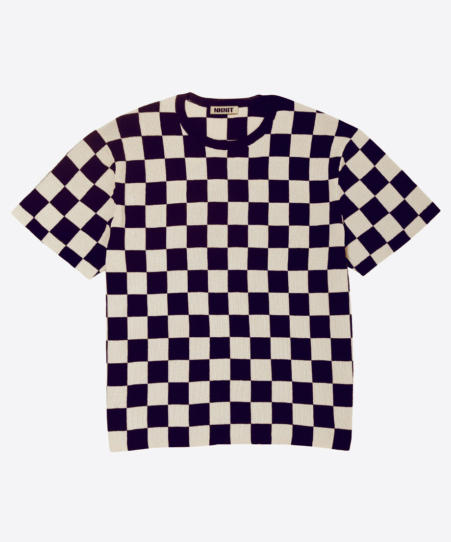 paper mix pattern knit T-shirt check_3
