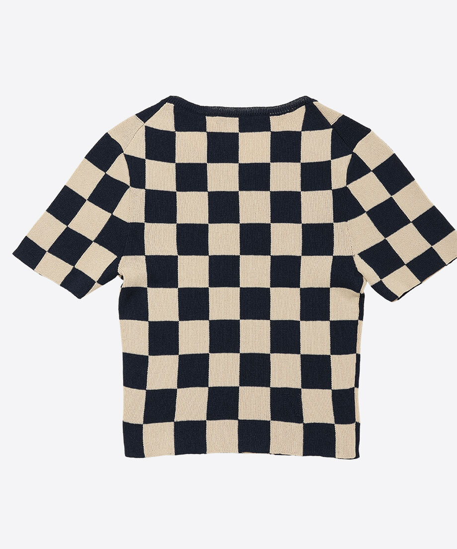 paper mix pattern knit T-shirt mini check_8