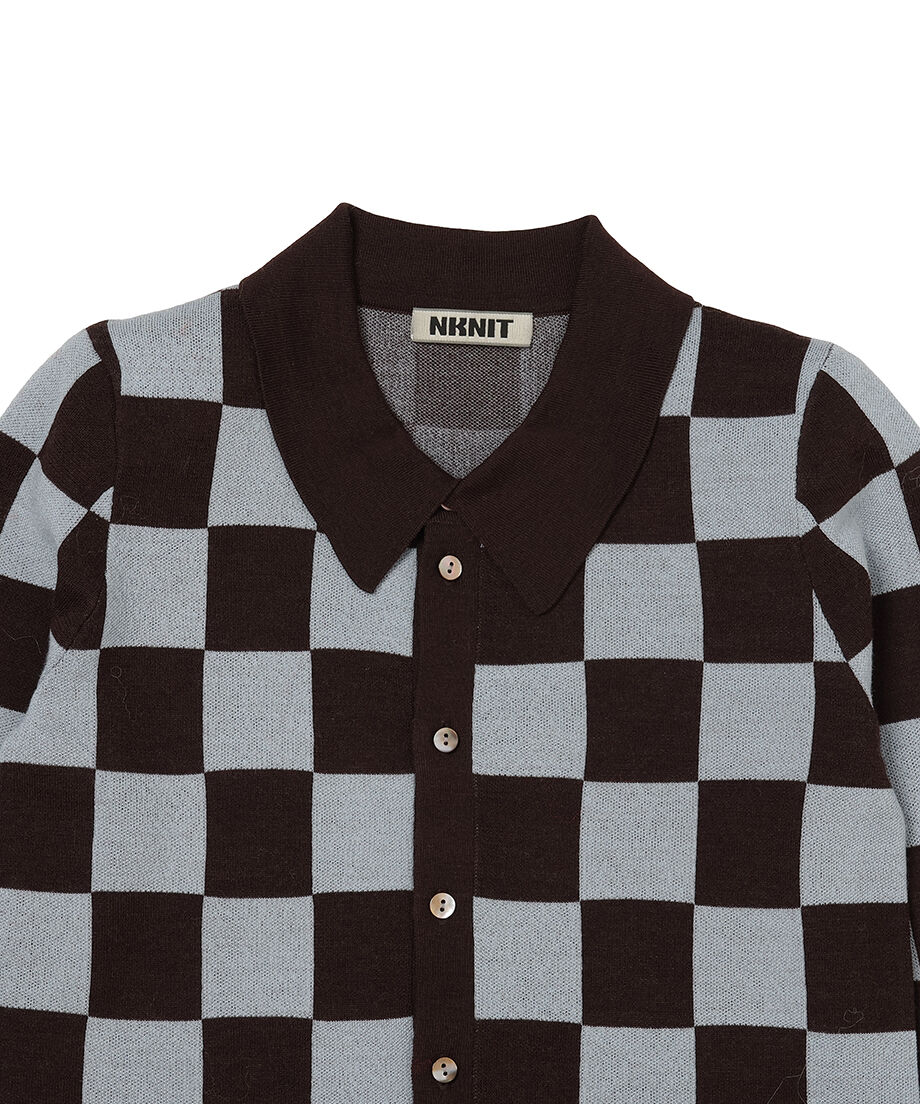 checker pattern shoulder pad KNIT shirt_10