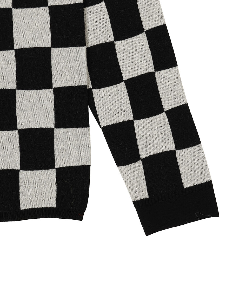 checker pattern shoulder pad KNIT shirt_7