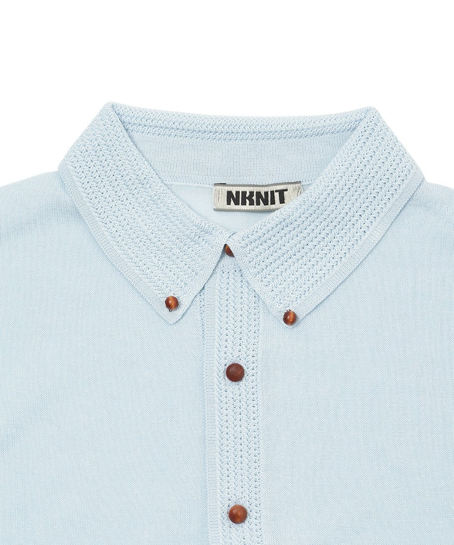 sheer wood button KNIT shirt_14