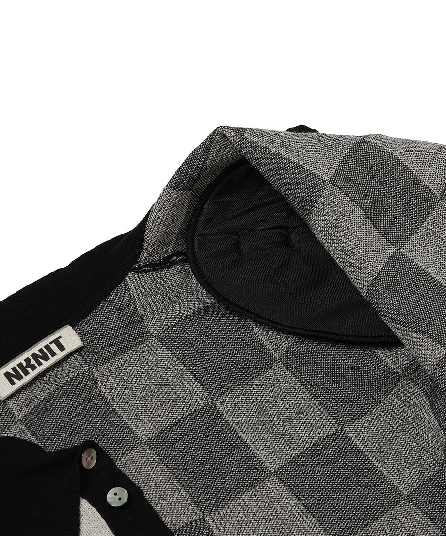 checker pattern shoulder pad KNIT shirt_9