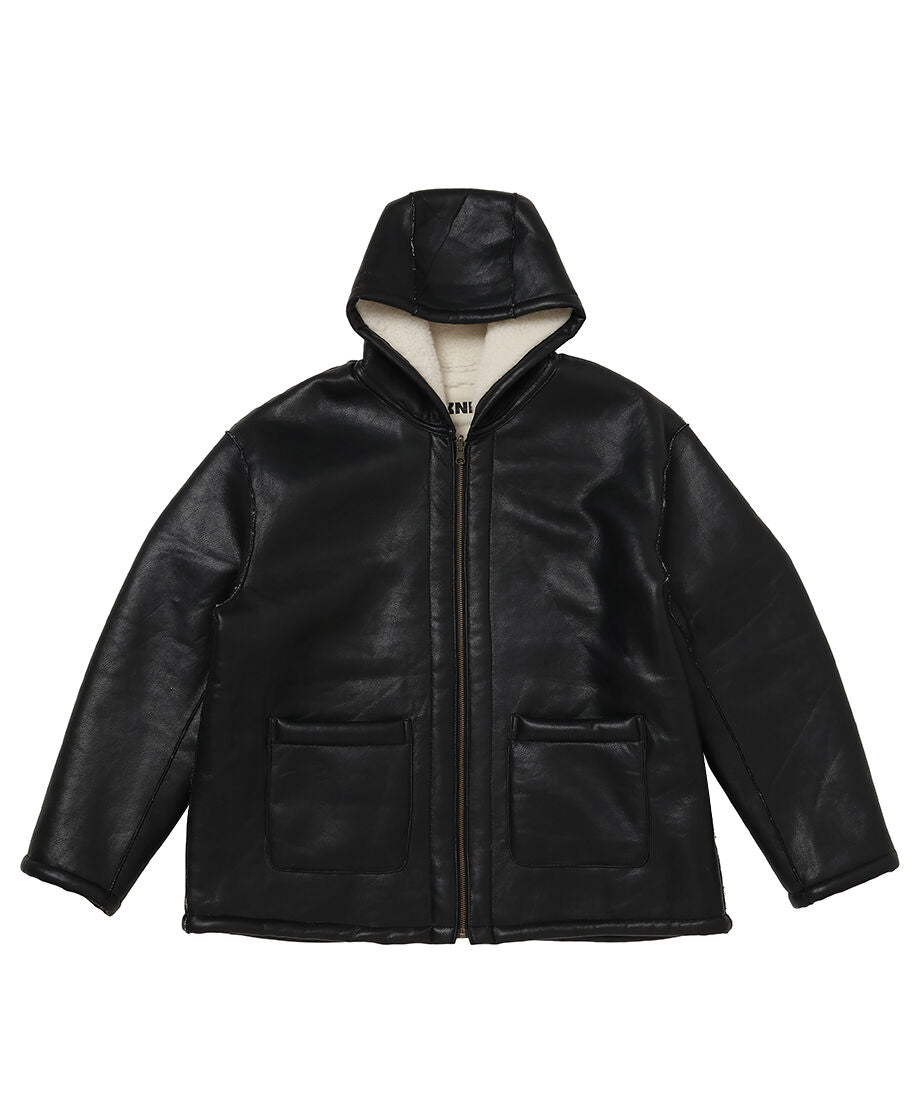 vegan mouton hooded zip jacket_5