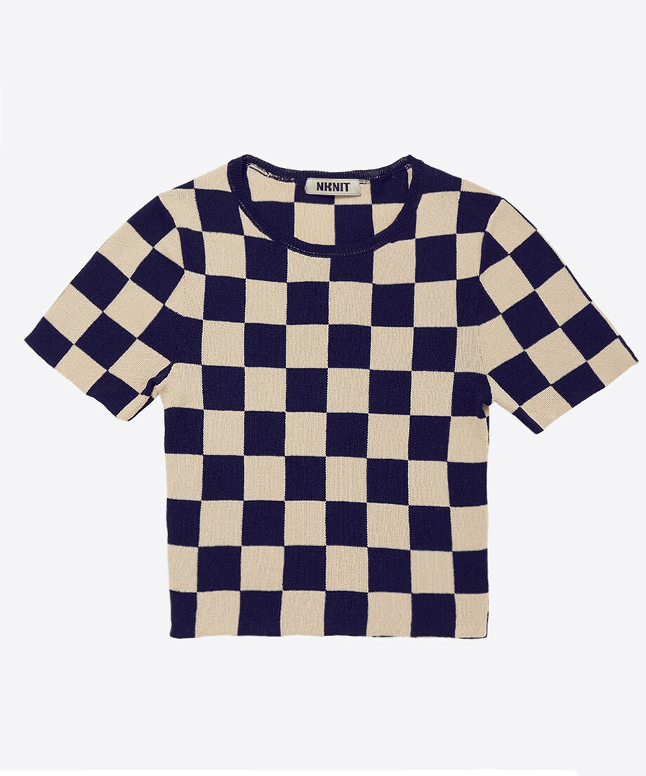 paper mix pattern knit T-shirt mini check_2