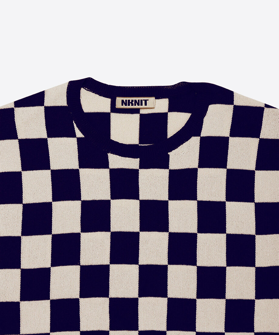 paper mix pattern knit T-shirt check_7