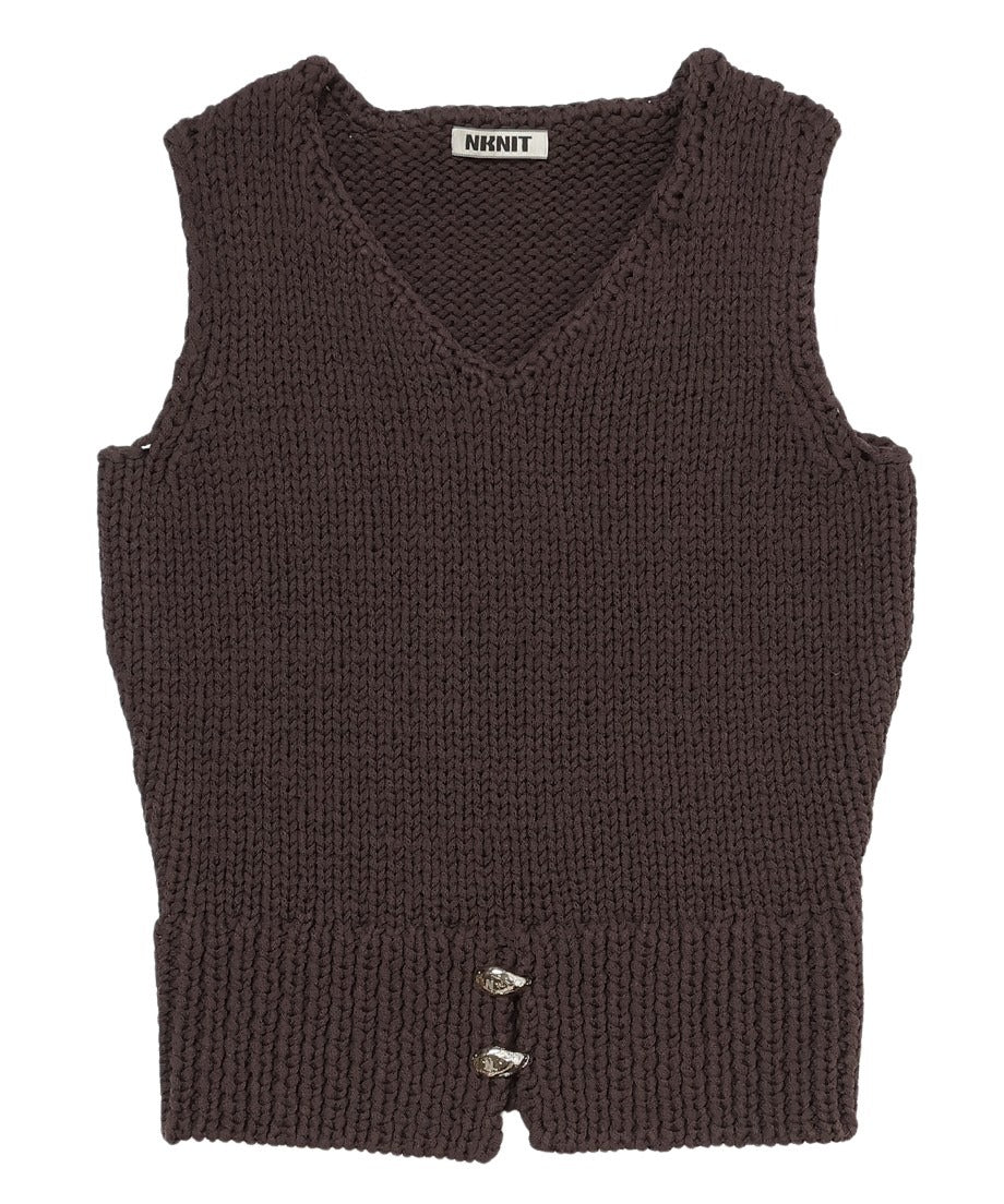 cord yarn V-neck KNIT vest_5