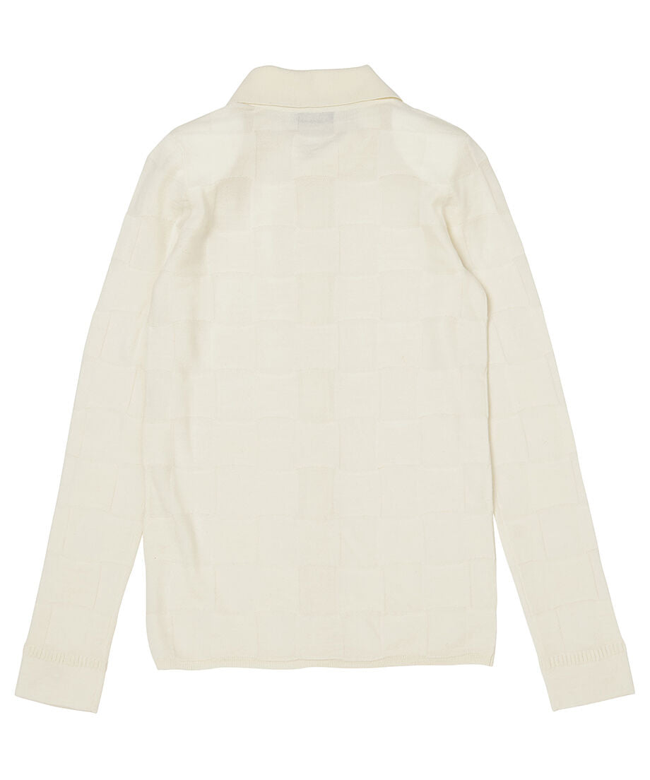 checker pattern shoulder pad KNIT shirt_18