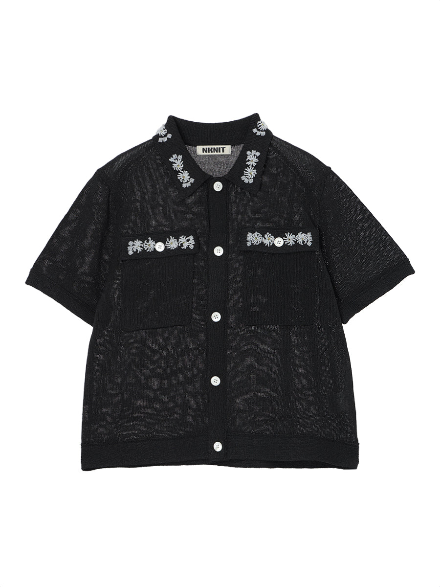 beads flower KNIT shirt