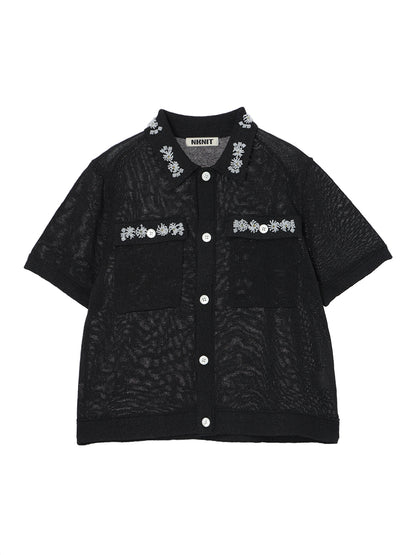 beads flower KNIT shirt