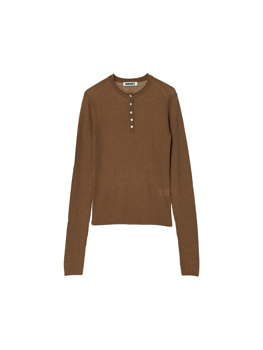 sheer rib henley KNIT