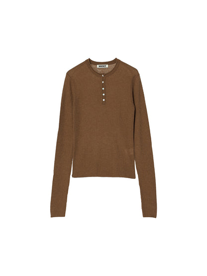 sheer rib henley KNIT