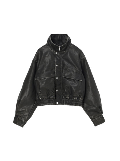 washed faux leather padded blouson