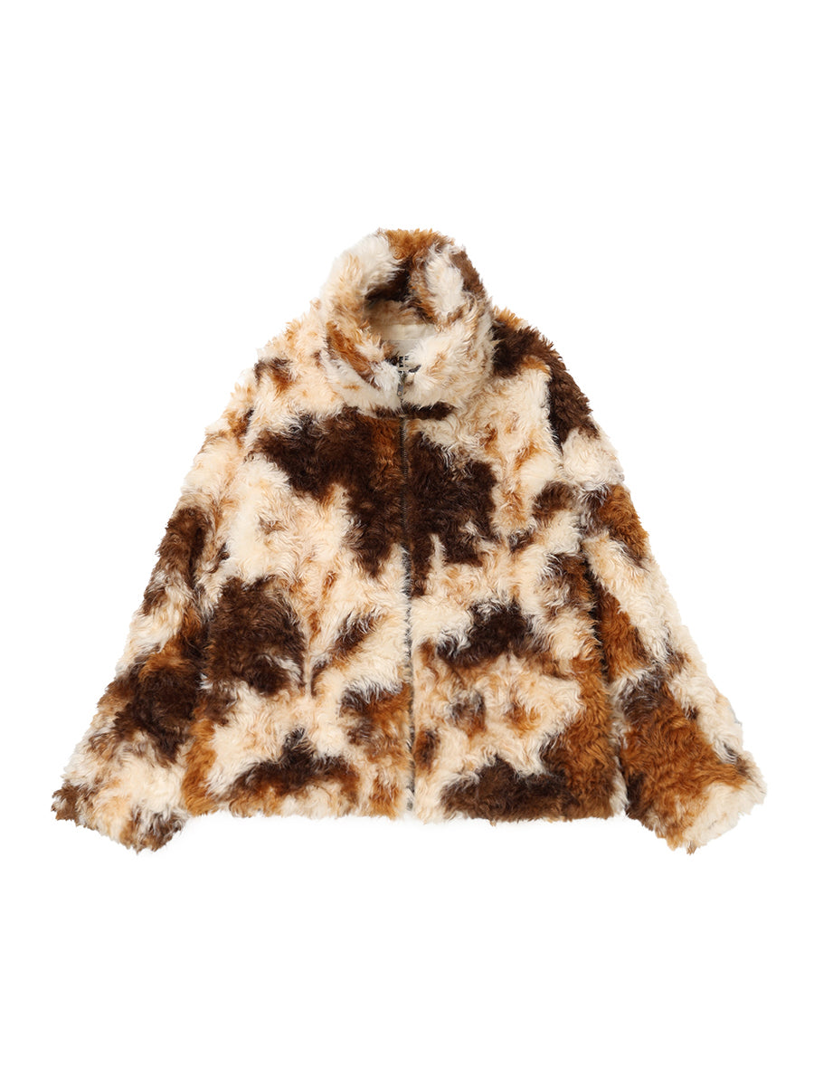 stand collar faux fur jacket