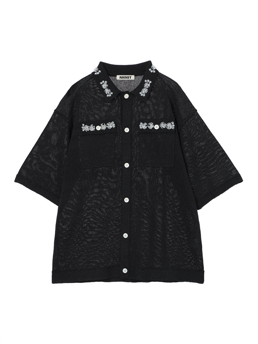 beads flower KNIT shirt