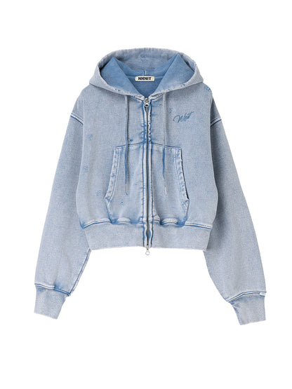 embroidery logo used finish zip hoodie【mini】