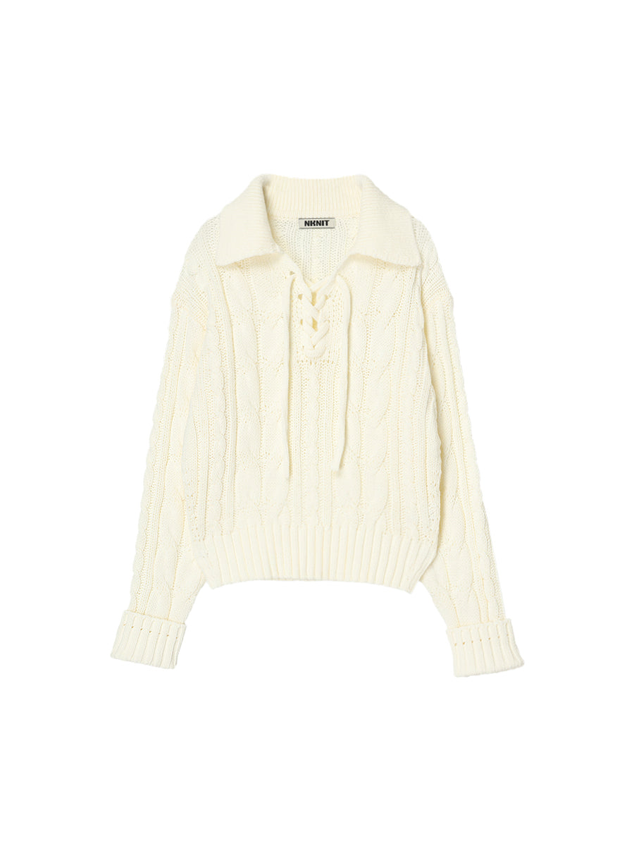 cotton cable lace up KNIT