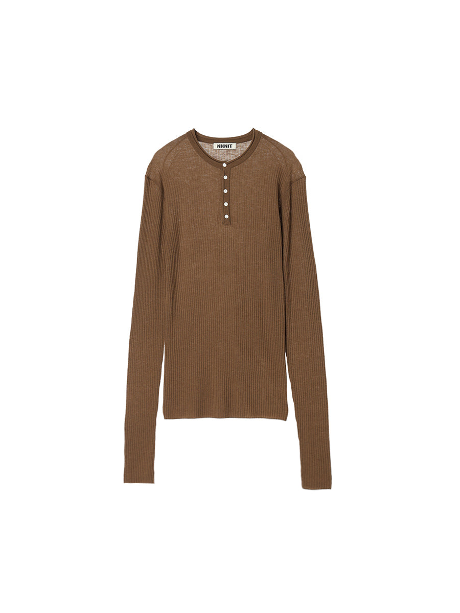 sheer rib henley KNIT