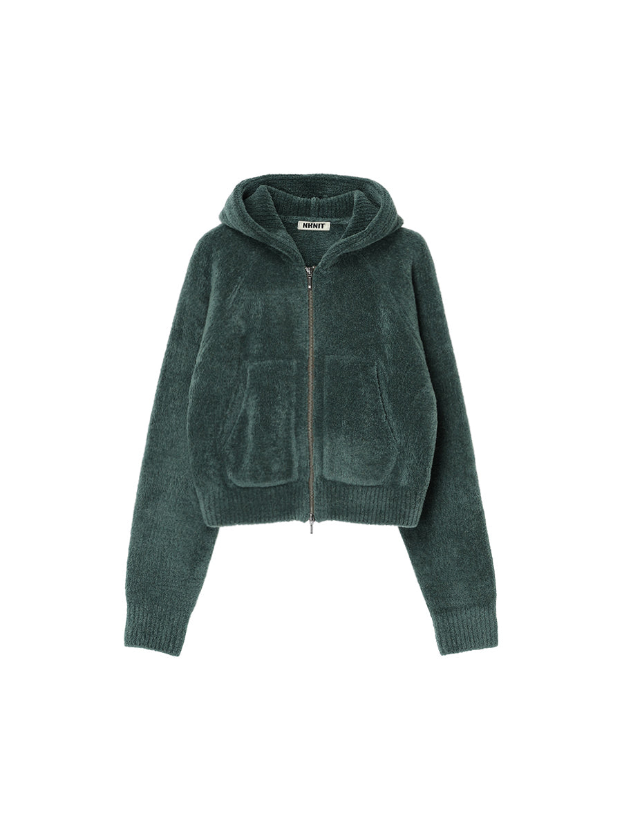 fluffy wool KNIT zip hoodie