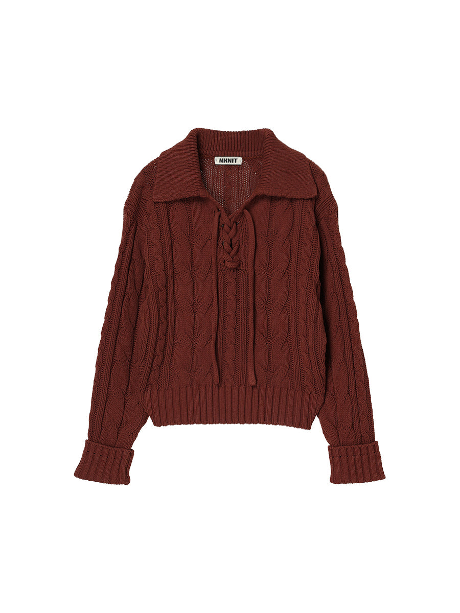 cotton cable lace up KNIT